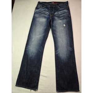 X2 Quality Denim M22 Classic Mens 34x34 Dark Wash Distressed Bootcut Jeans Blue